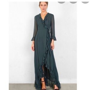 CHAN LUU Darkest Pine Green Spruce Flamenco Dress Fairycore Gardencore Size Sm